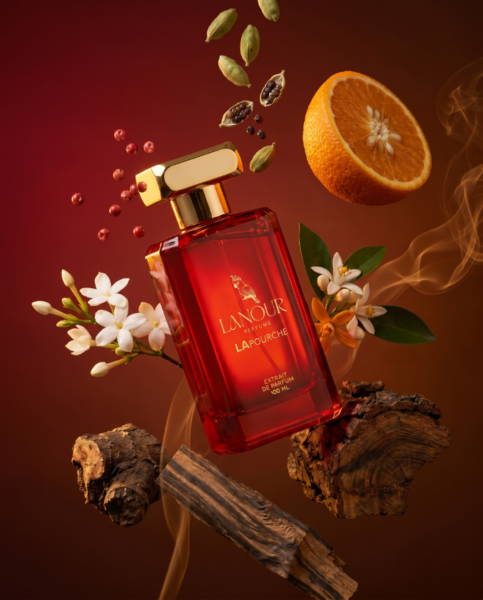 LAPOURCHE Extrait de Parfum by Lanour — luxury oriental woody spice unisex niche perfume Dubai, with cinnamon, orange blossom, jasmine, cardamom, and oud