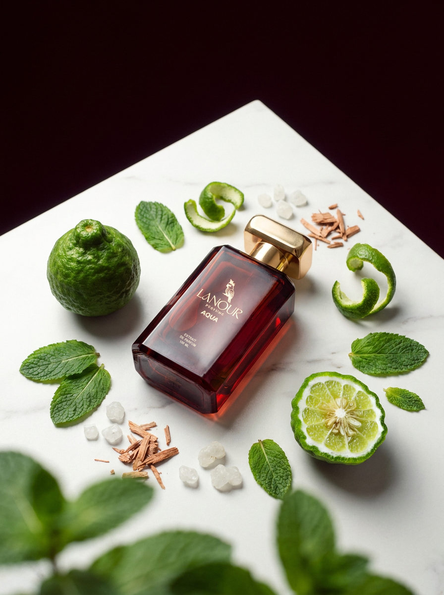 AQUA Extrait de Parfum by Lanour — luxury fresh citrus unisex niche perfume Dubai, with bergamot, orange, ginger, lychee, and hyacinth