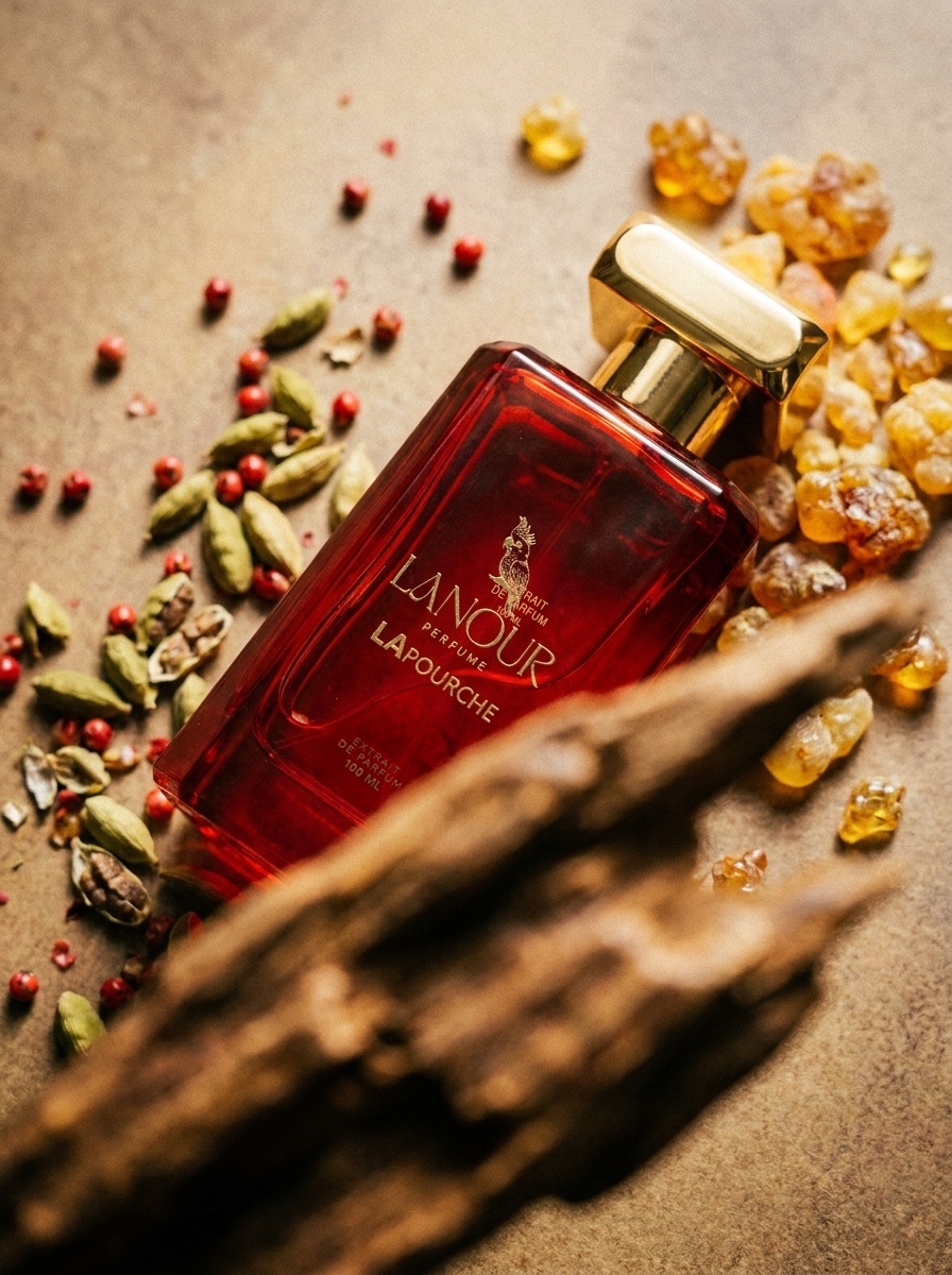 LAPOURCHE Extrait de Parfum by Lanour — luxury oriental woody spice unisex niche perfume Dubai, with cinnamon, orange blossom, jasmine, cardamom, and oud